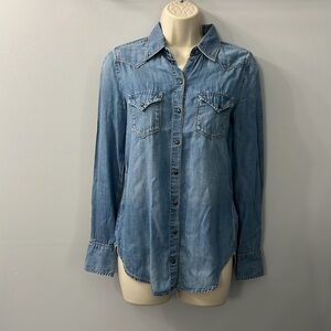 Diesel Blue Chambray Long Sleeve Snap Button Down Top Extra Small